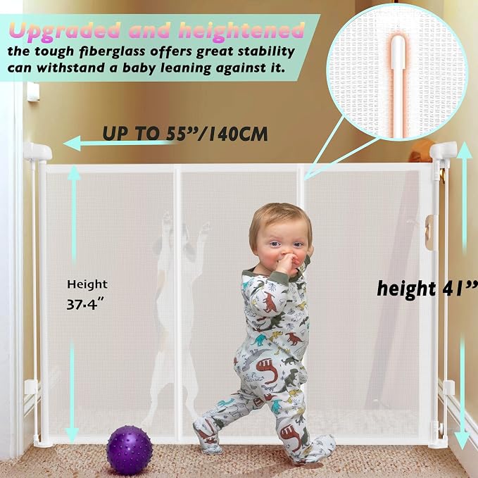 Retractable Baby Gates for Stairs, Child Safety Gates Mesh Gate - Image 2