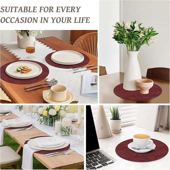 13"Round Placemats Set of 4, Reversible Faux Leather Heat Resistant Table Mats - Image 7