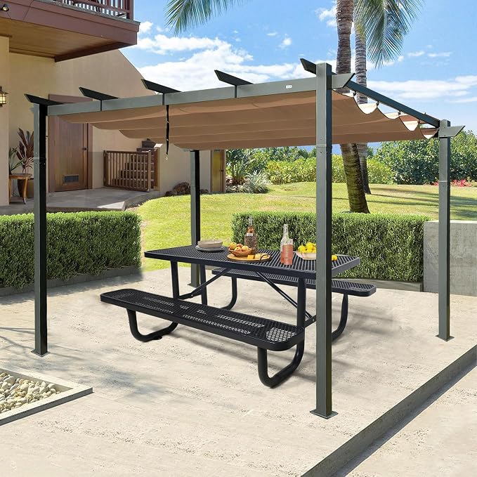 6FT Rectangular Steel Outdoor Picnic Table, Commercial Black Picnic Table Bench - Image 7