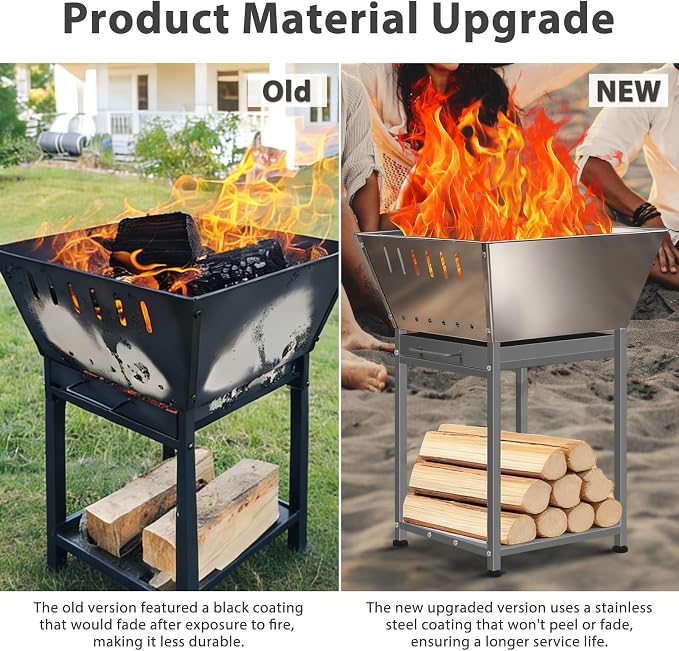 Stainless Steel Inch Square Wood Fire Pit - Image 3