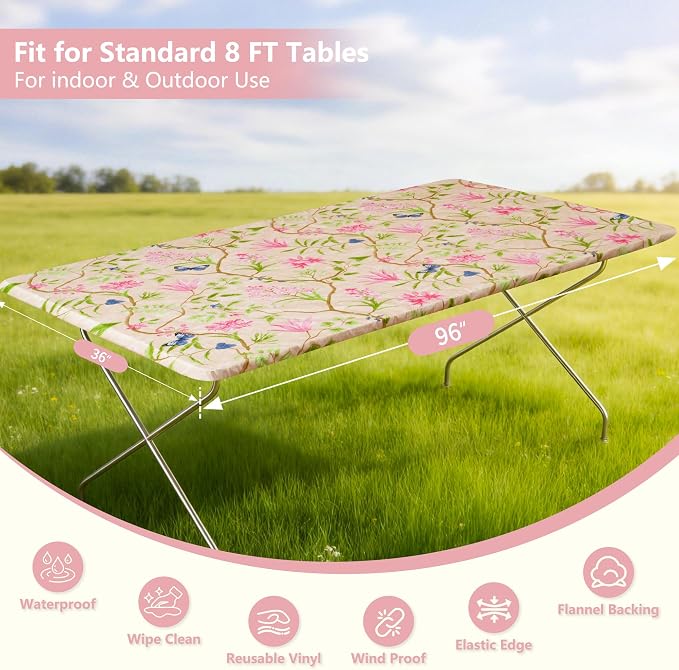 Rectangle Picnic Table Cloth, Elastic Waterproof Fitted Vinyl Tablecloths - Image 5