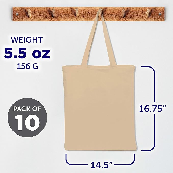 DISCOUNT PROMOS Cotton Canvas Tote Bags Set of 10, Bulk Pack - Image 5
