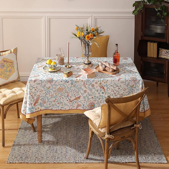 patdrea Designer Vintage Long Rectangular Tablecloth, French Floral Birds - Image 8