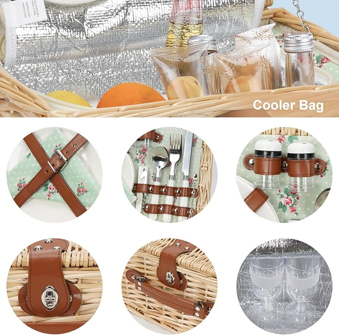 ZORMY Wicker Picnic Basket for 2 Person, Willow Hamper Basket Sets - Image 6