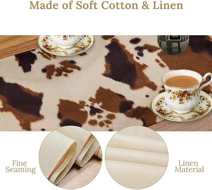 Cowhide Print Table Runner, Western Farm Animal Fur Wildlife Rustic Table Runner - Image 4