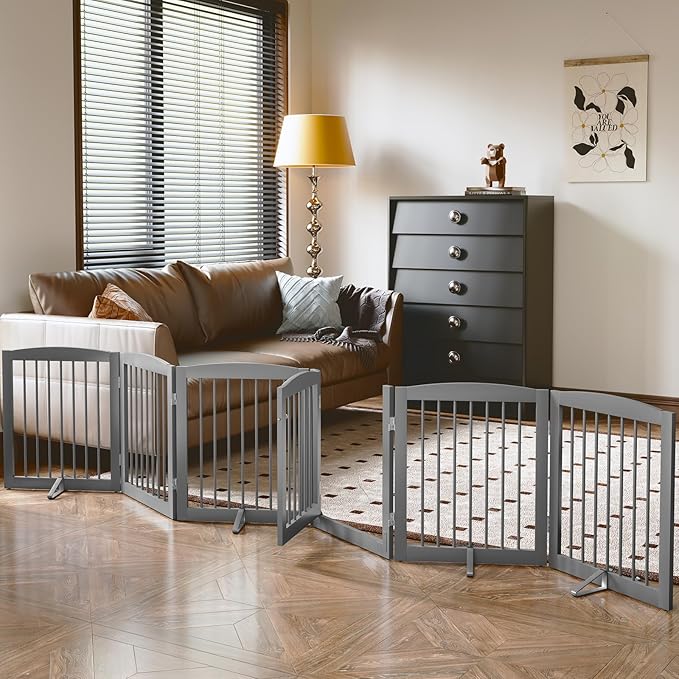 Freestanding Pet Gates with Walk Through Door, Dog Indoor Fence, Dog Gate by PUPETPO