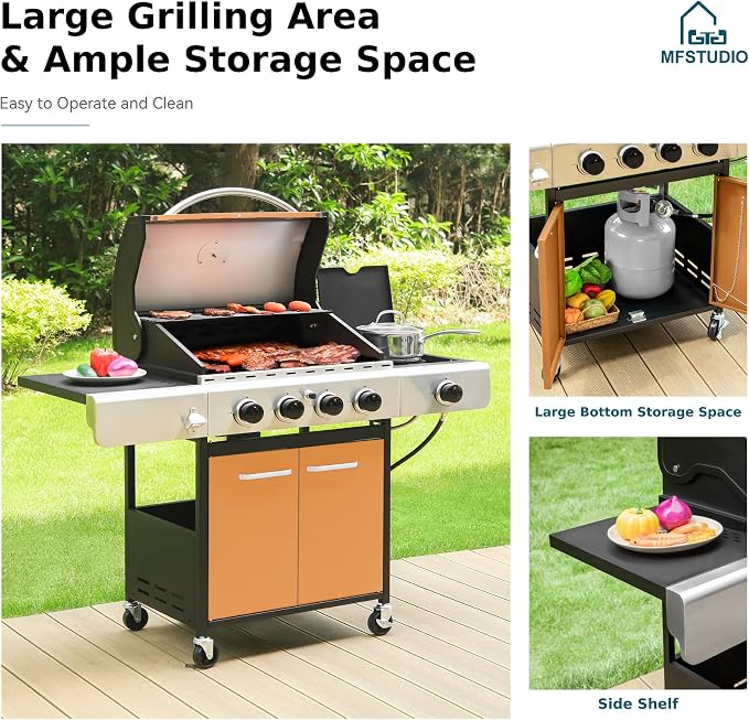 MFSTUDIO 4-Burner Propane Gas Grill, Stainless Steel BBQ Grill - Image 4