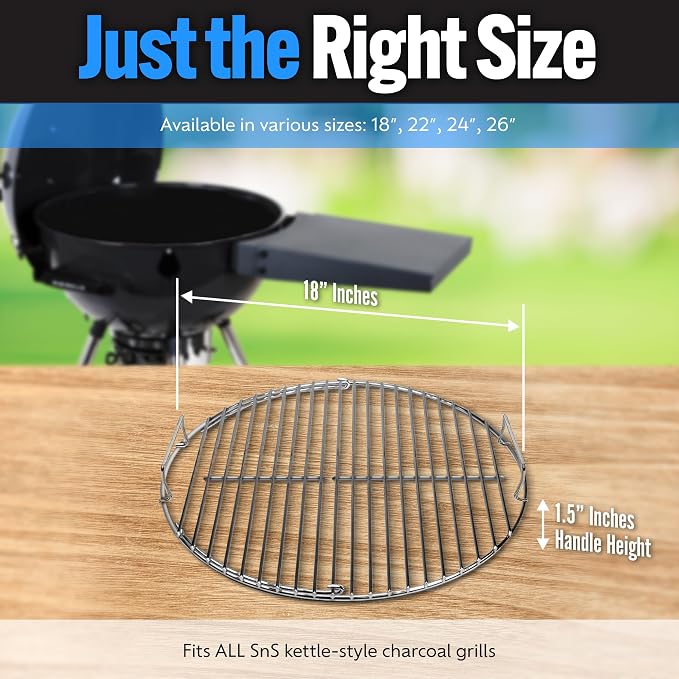 SnS Grills EasySpin Charcoal Grill Cooking Grate, 304 Stainless Steel, Large - Image 4