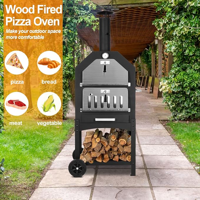 Outdoor Pizza Oven Wood Fired Pizza Oven Patio Portable Pizza Maker Cooking - Image 6