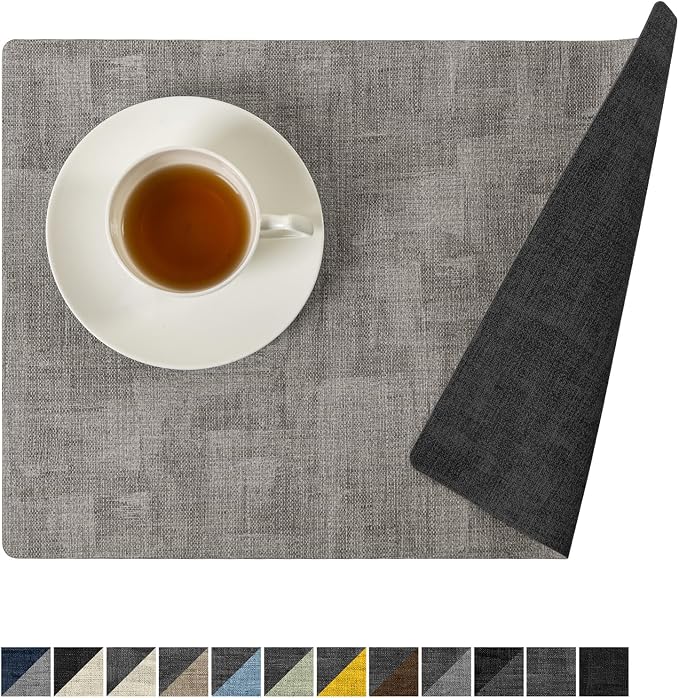 Romanstile Reversible Vinyl Placemats Set of 6, Faux Leather 100% Waterproof by Romanstile