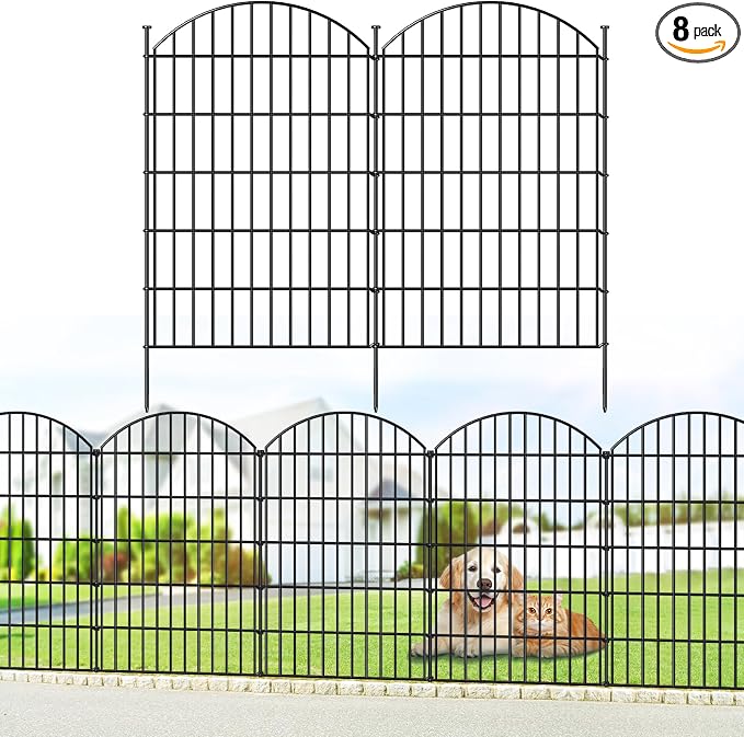 Metal Garden Fence 42in x 18.7ft, 8 Panels + 9 Stakes Dog Fence Border Fence by FOREHOGARGARDEN%EF%BC%86HOME