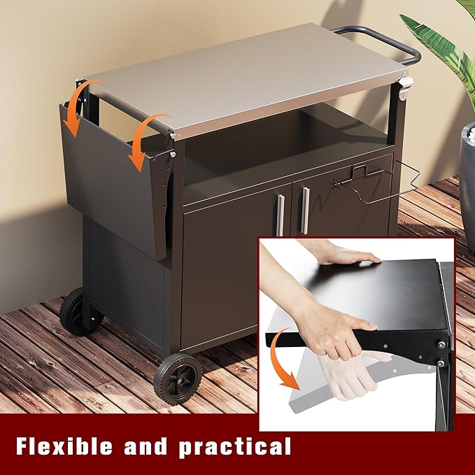 Vongrasig Grill Cart with Storage, Outdoor Bar Cart Rolling BBQ Movable Pizza - Image 4