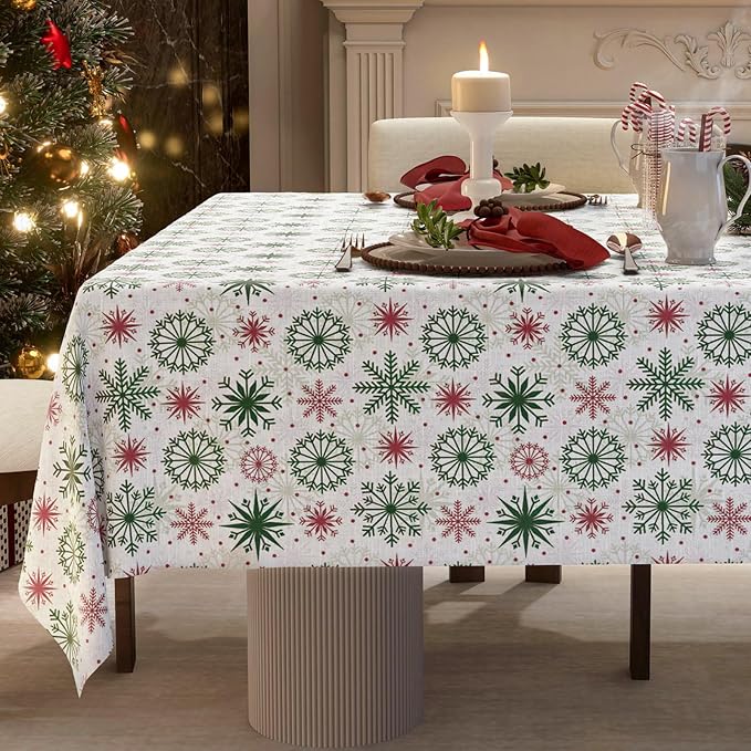 Christmas Tablecloth with Snowflake, Spillproof Waterproof Fabric Table Cloth by ZIWUROAD