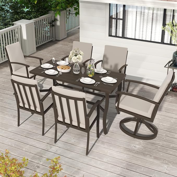 HAPPATIO 7 Piece Patio Dining Set, Aluminum Outdoor Dining Set - Image 3