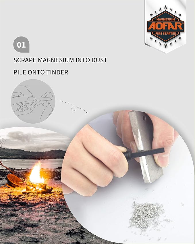 AOFAR Magnesium Fire Starter AF-374 Waterproof Fire Steel Pouch - Image 3