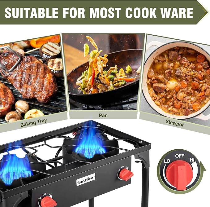 BESTFIRE 2 Burner Camping Stove, 000 BTU High Pressure Outdoor Propane - Image 5