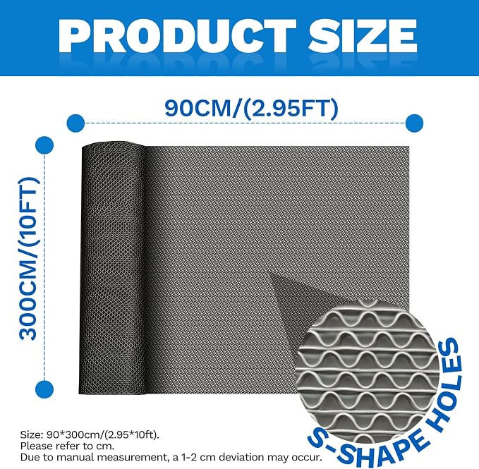 PVC Drainage Floor Mat 3x10Ft, Non-Slip 0.22'' Thick Heavy Duty Mesh Hole Pool - Image 2
