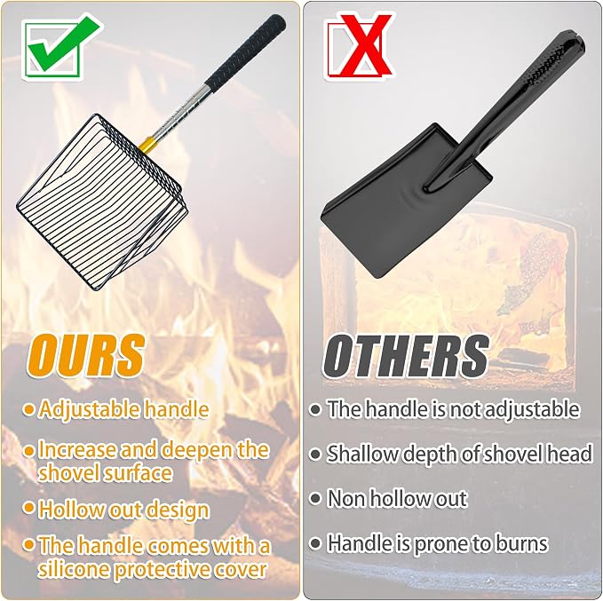 Hollow Out Fireplace Shovel Black Metal Coal Shovel Fireplace Ash Sifter - Image 4