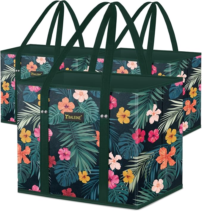 BALEINE 3Pk Reusable Grocery Bags, Foldable Shopping Bags by BALEINE