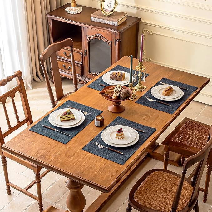 KXN Placemats Set of 6, Dual-Layer Thickened Faux Linen Table Mats, Heat - Image 7