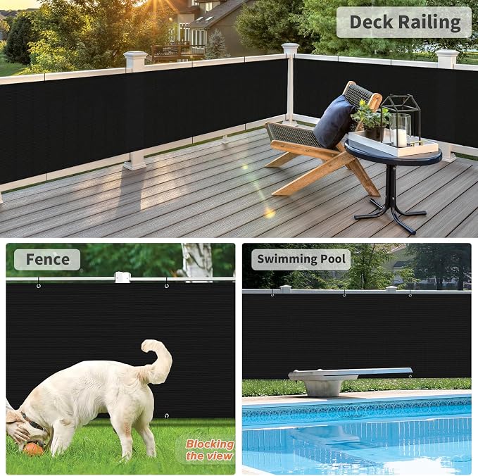 LOVE STORY 2.5' x 10' Black Balcony Screen Privacy Fence Cover UV Protection - Image 4