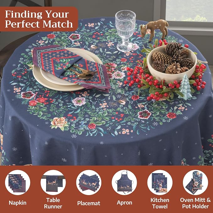 Maison d' Hermine Table Cloth Round Table 100% Cotton 63 Inches Fall Tablecloth - Image 4