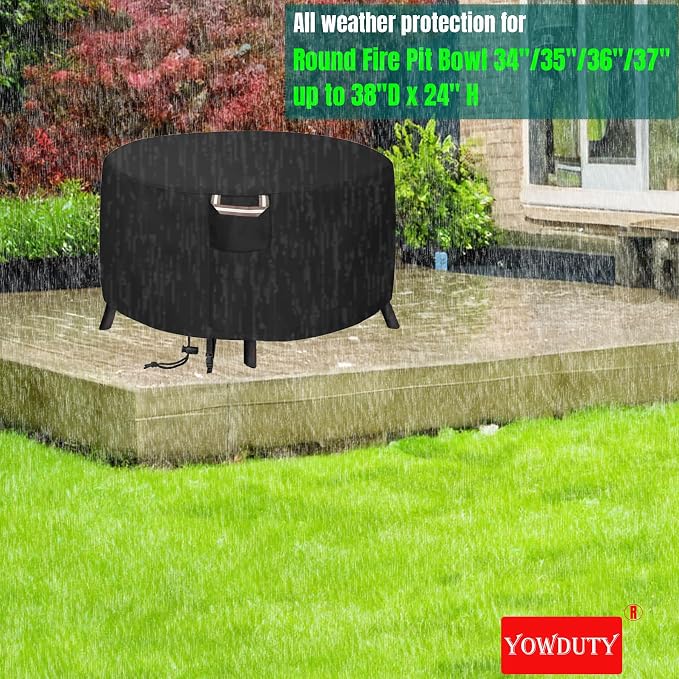 Round Propane Gas Fire Pit Cover 36 x 24 Inch, Waterproof Heavy Duty 600D Round - Image 5
