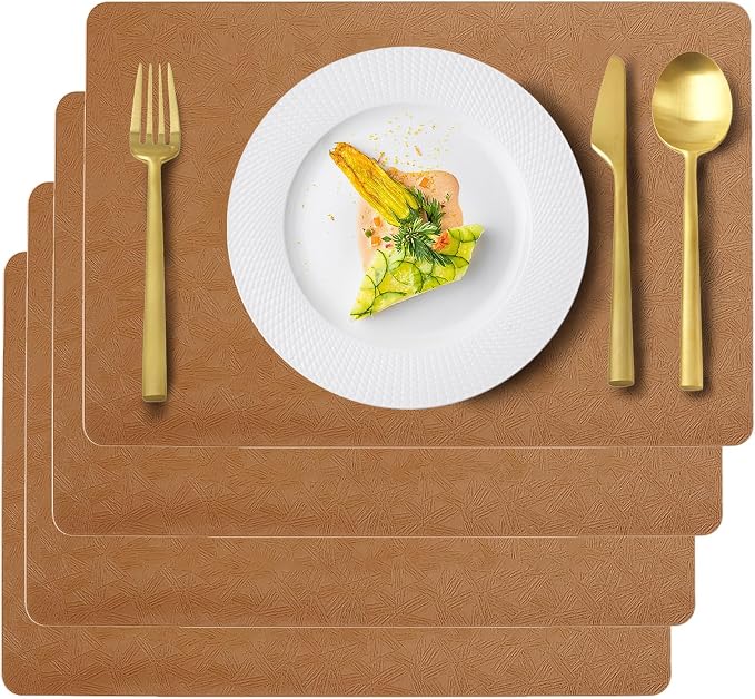Vinyl Placemats Set of 4 Faux Leather 100% Waterproof Wipeable Washable Place - Image 3
