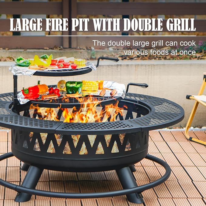 42 Inch Fire Pit with 2 Grills, Large Outdoor Firepits - Image 7