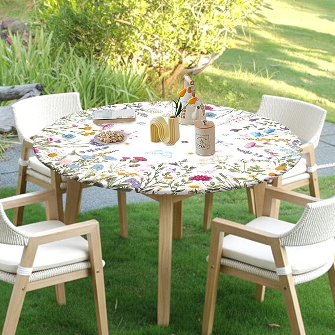 Spring Summer Floral Round Fitted Tablecloth - Image 3