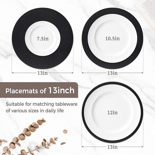 13" Round Placemats Set of 6, Reversible Faux Leather Heat Resistant Table Mats - Image 2
