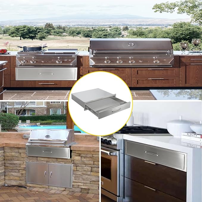 Outdoor Kitchen Drawers 30" W x 6.5" H x 23" D Flush Mount BBQ Single Drawers - Image 6
