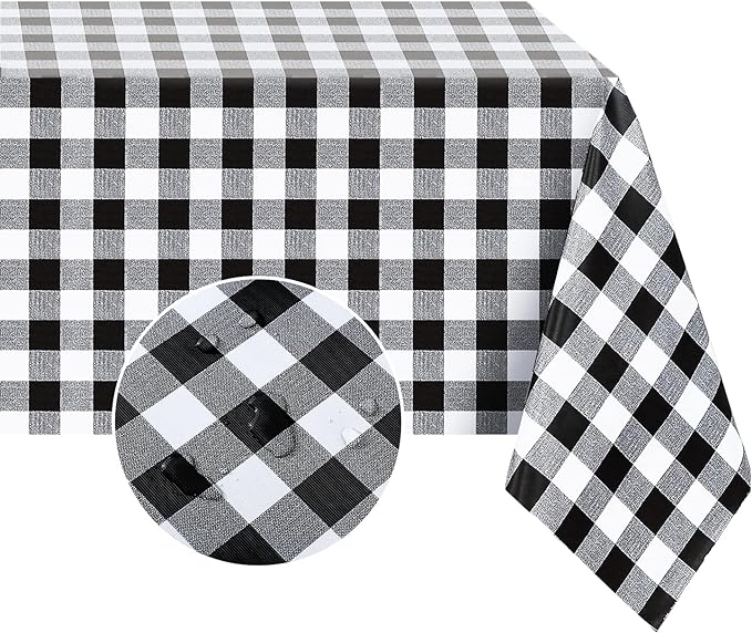 Romanstile Rectangle Vinyl Tablecloth, 100% Waterproof Buffalo Gingham Plastic by Romanstile