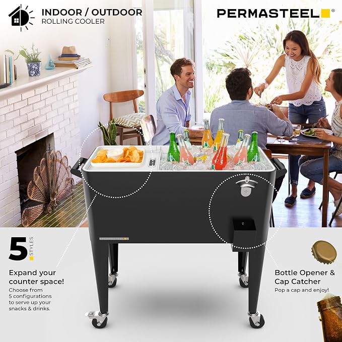 Permasteel 80 Quart Party Cooler, Rolling Ice Chest - Image 10