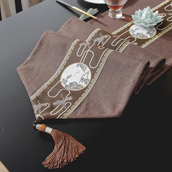 Embroidered Tassel Table Runner Chinese Style Landscape Painting Waterproof - Image 5