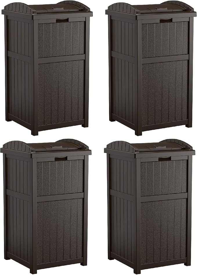 Suncast Trash Hideaway Outdoor Patio 33 Gal Garbage Waste Trash Can Bin by Suncast