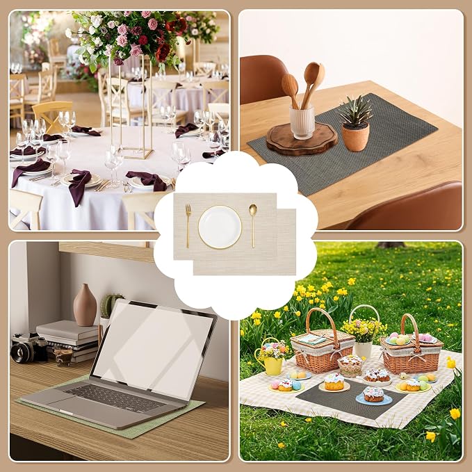 uxcell Faux Linen Placemats, 12x18 Inch Heat Resistant Place Mats Machine - Image 5