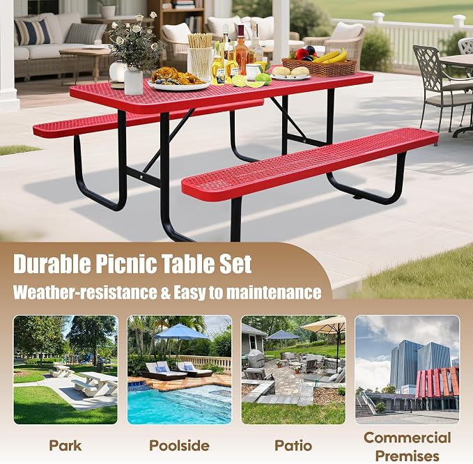 6FT Rectangular Metal Picnic Table - Image 6