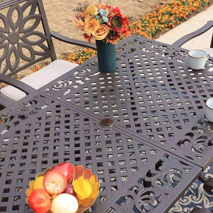 Sophia & William 6-Person Rectangular Cast Aluminium Outdoor Dining Table - Image 3