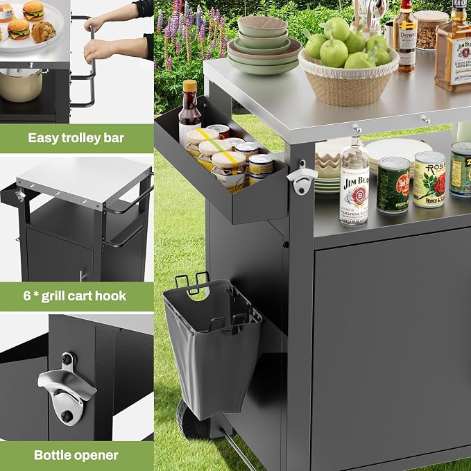 Outdoor Grill Cart with Patio Furniture, Outdoor Grill Table with Storage - Image 3