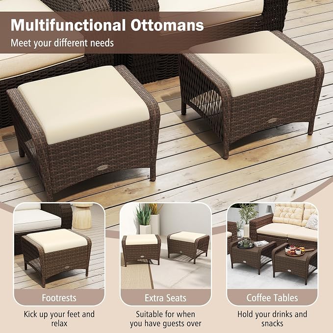 Tangkula 2 Pieces Outdoor Patio Wicker Ottomans - Image 5