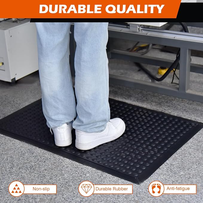 Black Rubber Bubble Anti-Fatigue Workplace Mat, Non-Slip Comfort Standing Floor - Image 4