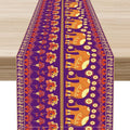 African Tribal Table Runner, Rustic Elephants Floral African Indian Diwali Art by Unknown