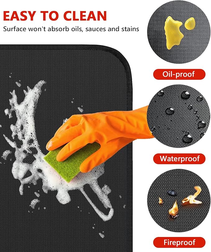 Grill Pads Floor Mats, 75 x 40 Inch Black Fiberglass Silicone-Coated