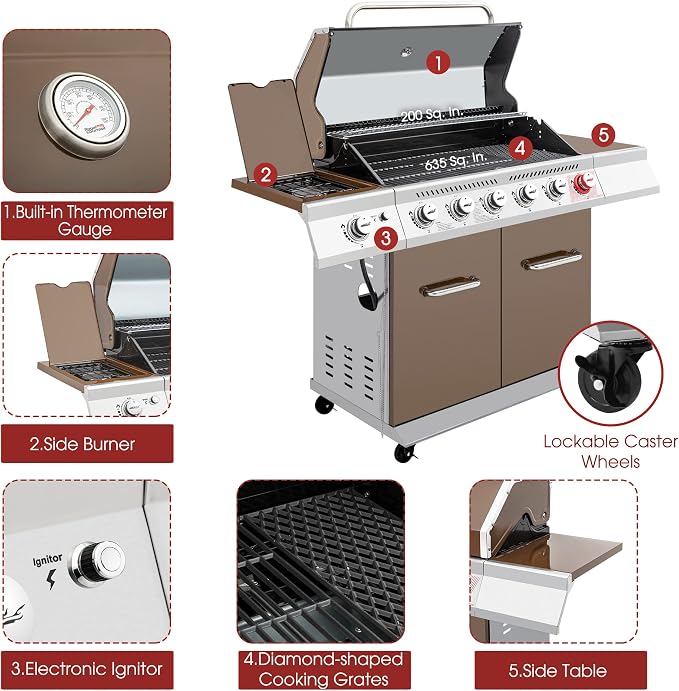 Royal Gourmet GA6402C 6-Burner Propane Gas Grill - Image 5