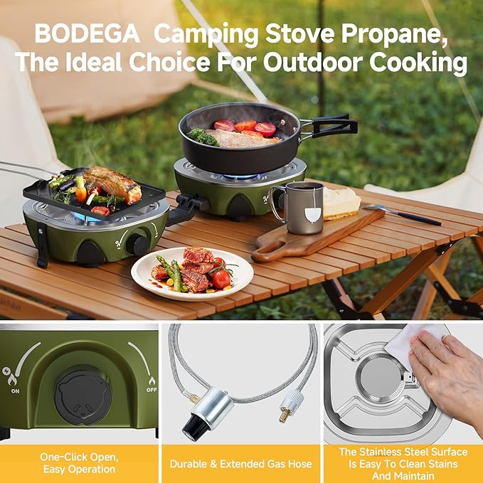 BODEGA 2 Burner Camping Stove, 20000 BTU Folding Propane Camp Stove - Image 4