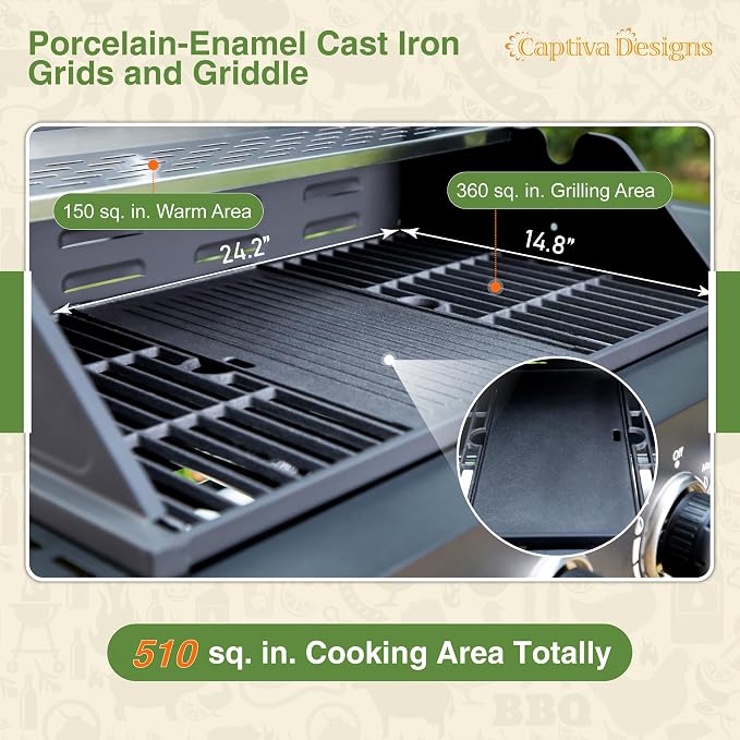 Captiva Designs 4-Burner Propane Gas BBQ Grill - Image 3