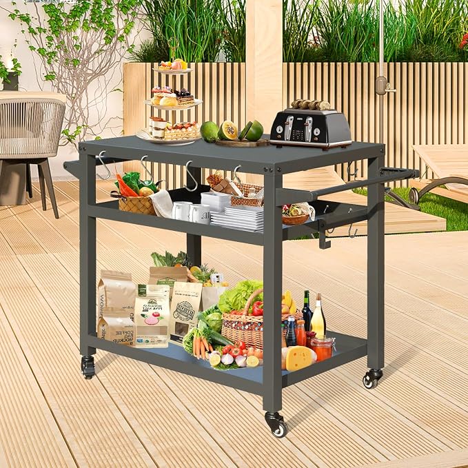 Domi 3-Tier Outdoor BBQ Grill Cart - Image 2
