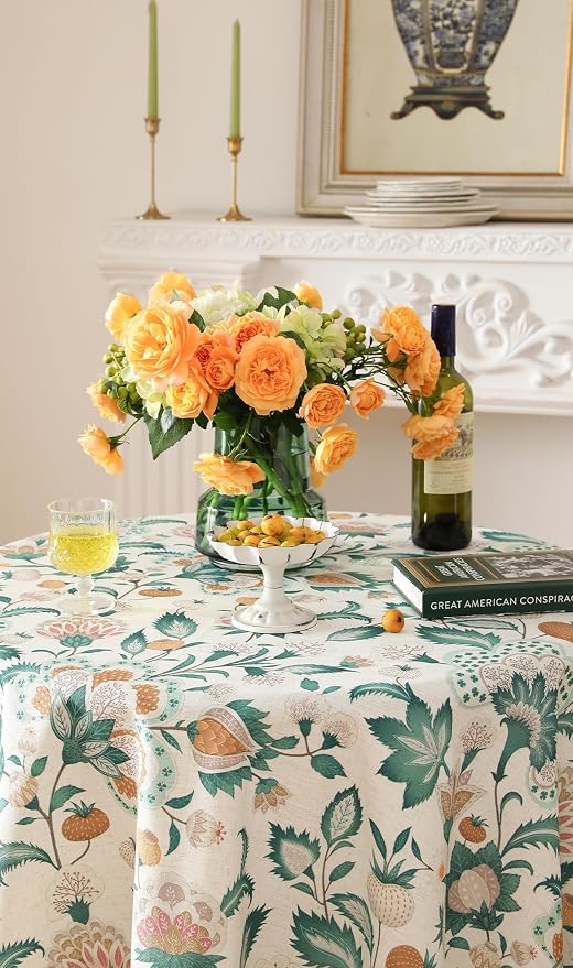 patdrea Designer Small Vintage Green Round Table Cloth, French Floral Country - Image 6