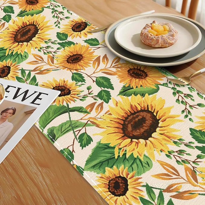 Table Runner Sunflower Leaves Table Runners Summer Seasonal Kitchen Dinning - Image 6